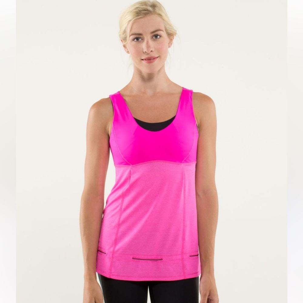 Lululemon Hustle & Bustle Tank Heathered Raspberry Glo Light Sz 8 EUC